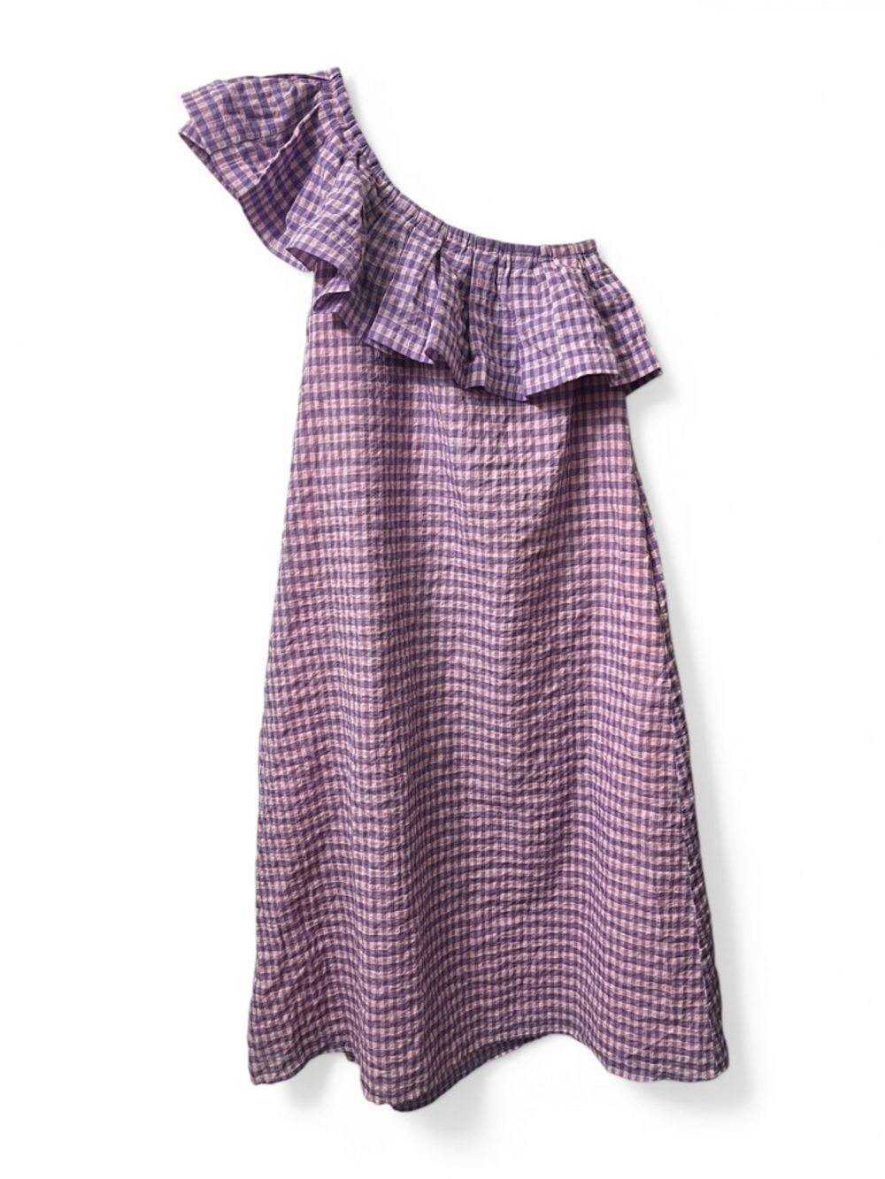 Never a Wallflower One Shoulder Gingham Midi Dress M Retro Preppy Coastal Chic - Picture 3 of 8